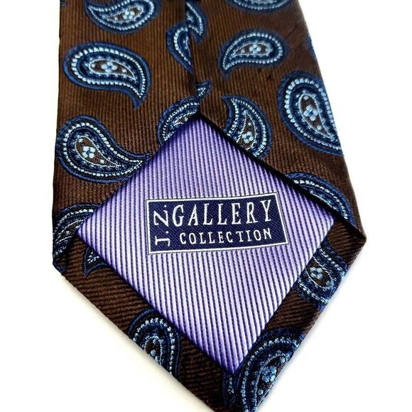 JZ Richards Brown Blue Paisley Woven Long Silk Tie - Picture 3 of 7